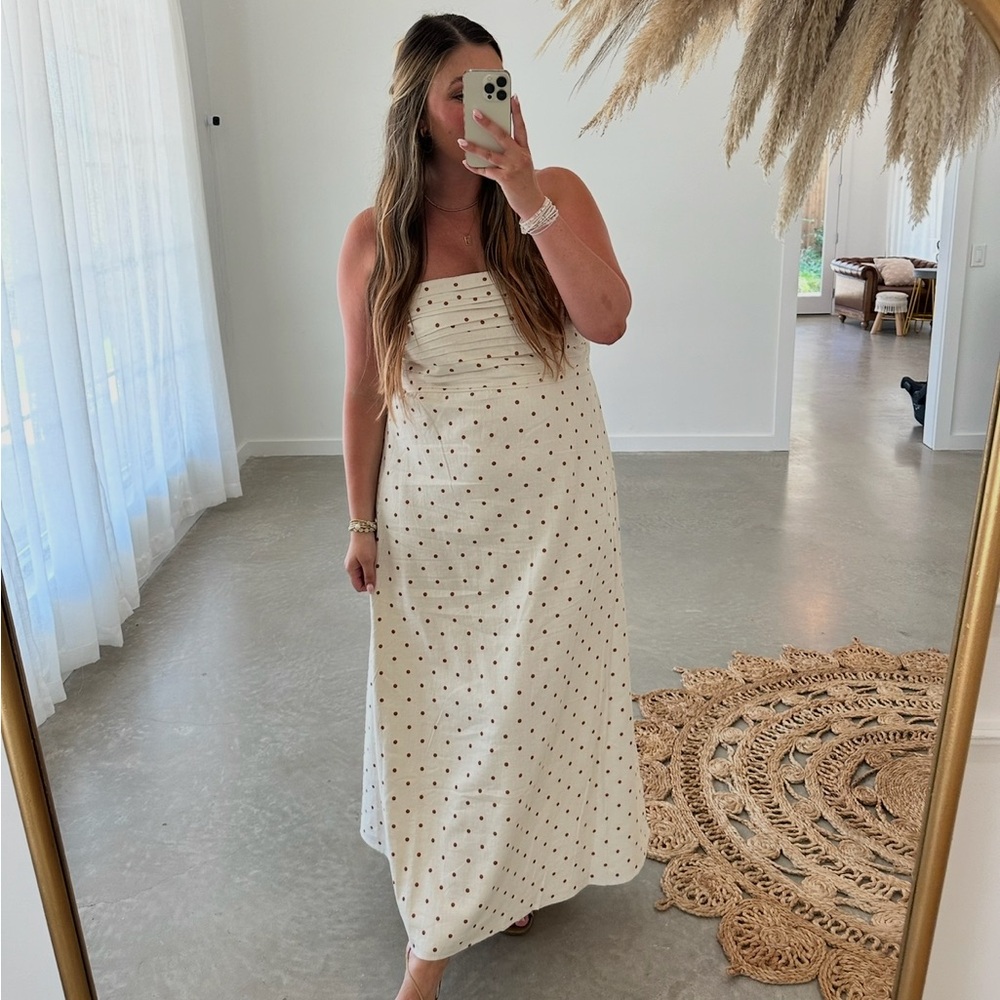 Abercrombie & Fitch Tall Polka-Dot Smocked Maxi Dress XLT – Ivory/Rust